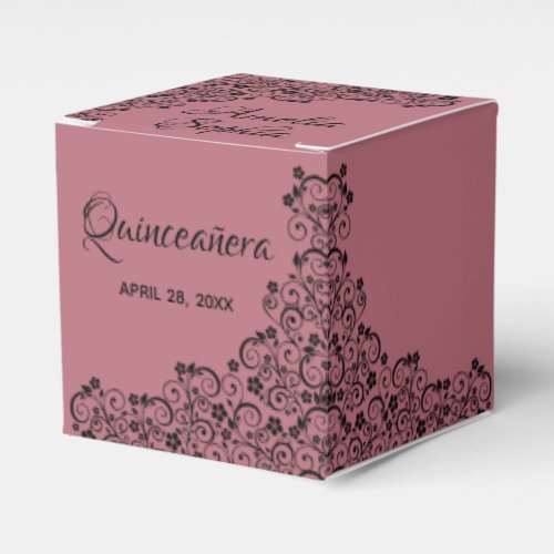 Elegant Black Swirl on Dusty Pink Quinceaera Favor Boxes