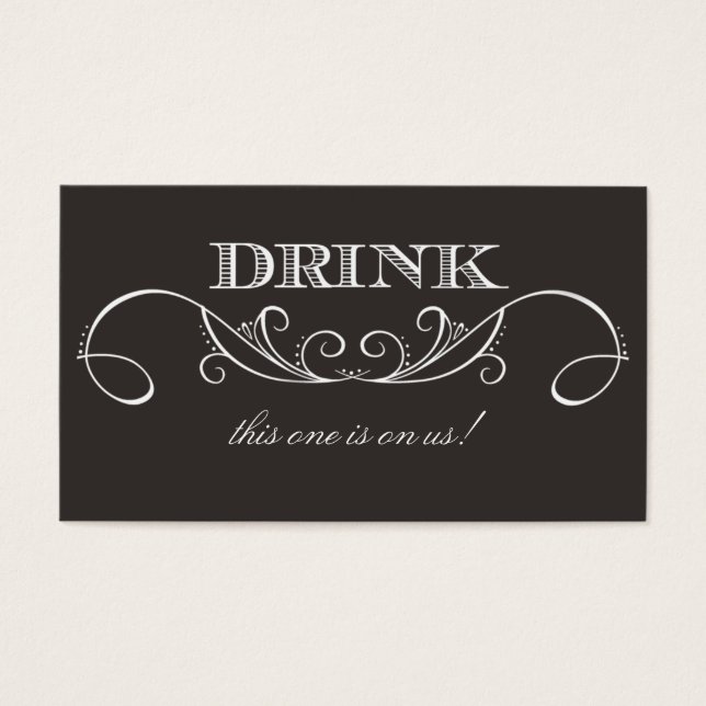 Elegant Black Swirl Wedding Drink Ticket (Front)