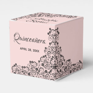 Elegant Black Swirls on Blush Pink Quinceañera Favor Boxes