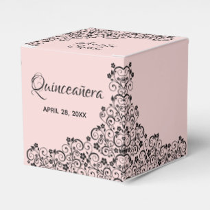 Elegant Black Swirls on Blush Pink Quinceañera Favor Boxes