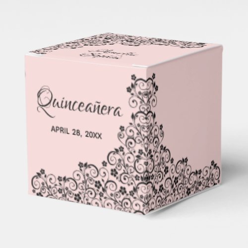 Elegant Black Swirls on Blush Pink Quinceaera Favor Boxes
