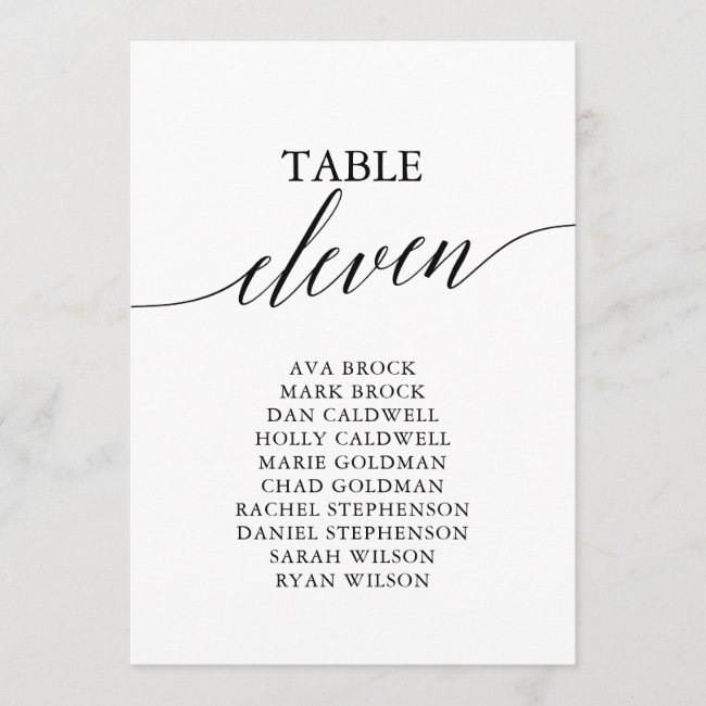 Elegant Black Table Number 11 Seating Chart