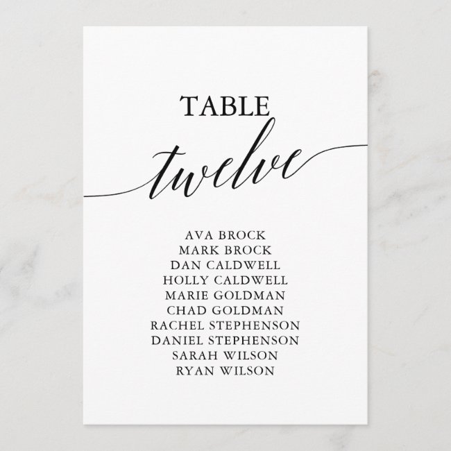 Elegant Black Table Number 12 Seating Chart