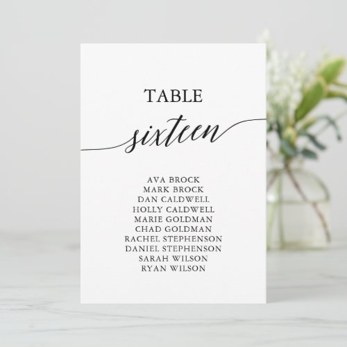 Elegant Black Table Number 16 Seating Chart