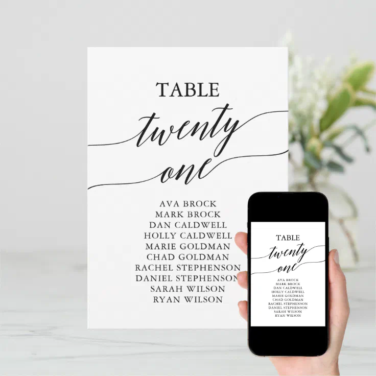 Elegant Black Table Number 21 Seating Chart Zazzle