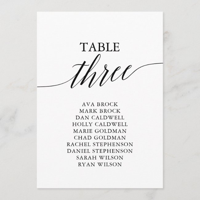 Elegant Black Table Number 3 Seating Chart