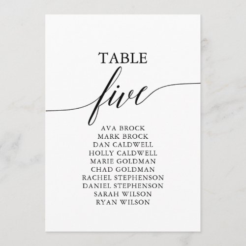 Elegant Black Table Number 5 Seating Chart