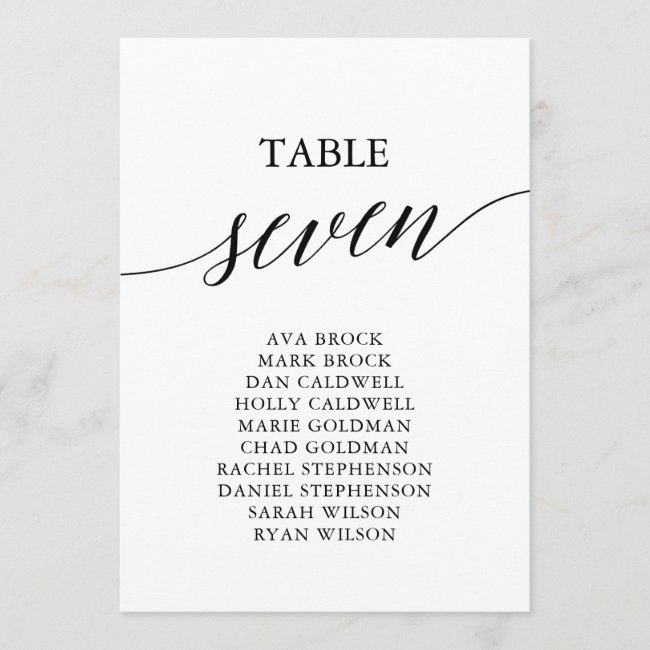 Elegant Black Table Number 7 Seating Chart