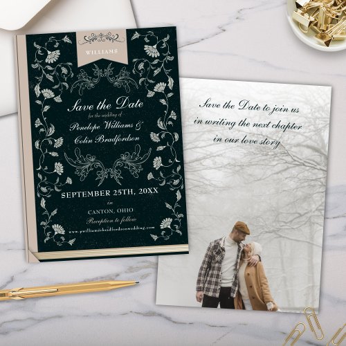 Elegant Black Tan Book Cover Wedding Save the Date Invitation