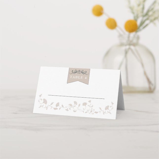 Elegant Black Tan Library Wedding Place Cards (Front)