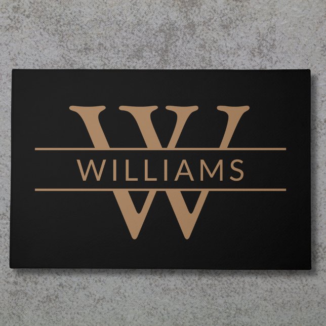 Elegant Black Tan Monogram Initial Custom Door Mat (Elegant Black Tan Monogram Initial Custom Door Mat)
