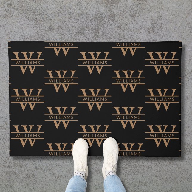 Elegant Black Tan Monogram Initial Pattern Custom Doormat (Creator Uploaded)