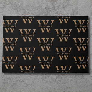 Elegant Black Tan Monogram Initial Pattern Custom Doormat