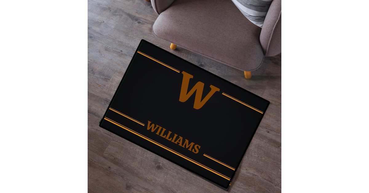 Elegant Black Tan Monogram Initial Pattern Custom Rug | Zazzle
