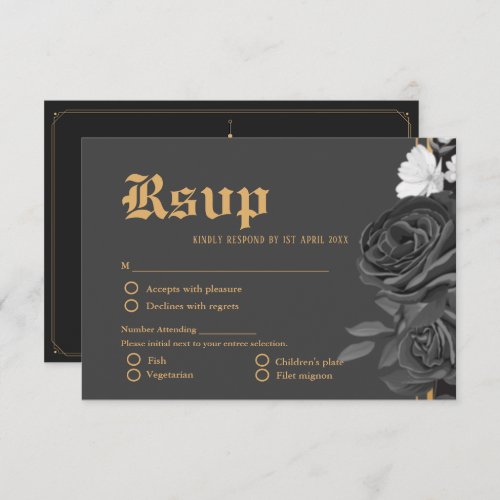  Elegant Black Tarot Gothic wedding  RSVP Card