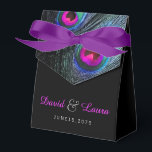 Elegant Black Teal and Hot Pink Peacock Wedding Favor Boxes<br><div class="desc">Beautiful teal blue and hot pink peacock wedding favor boxes. You can personalize this elegant royal,  teal blue and hot pink peacock feather wedding favor box with your text in the font style you like,  add a background color and change the ribbon color.</div>