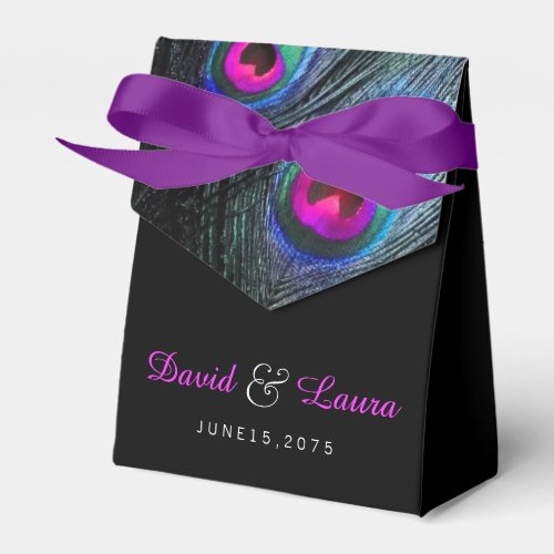 Elegant Black Teal and Hot Pink Peacock Wedding Favor Boxes
