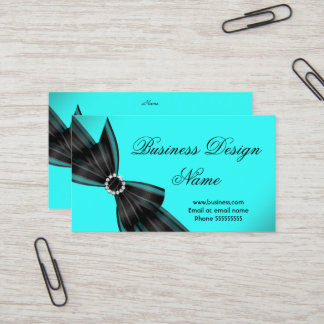 Elegant Black Teal Blue Diamond Bow Design Business Card