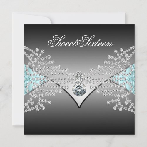 Elegant Black Teal Blue Sweet Sixteen Birthday Custom Invite