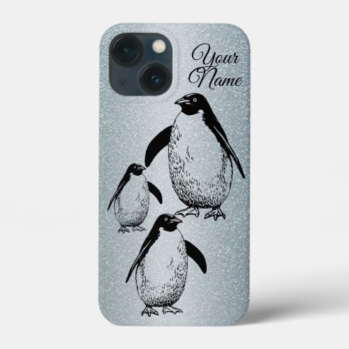 Elegant Black Teal Glitter penguin iPhone 13 Mini Case