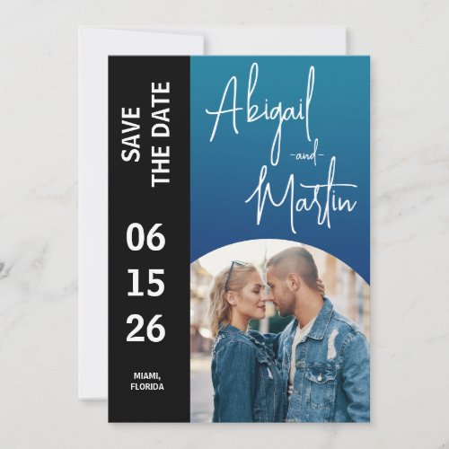 Elegant Black Teal Ombre 2 Photo Wedding  Save The Date