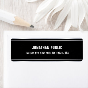 Elegant Black Template Faux Silver Return Address Label