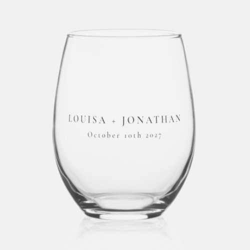 Elegant Black Text Minimalist Wedding Custom Stemless Wine Glass