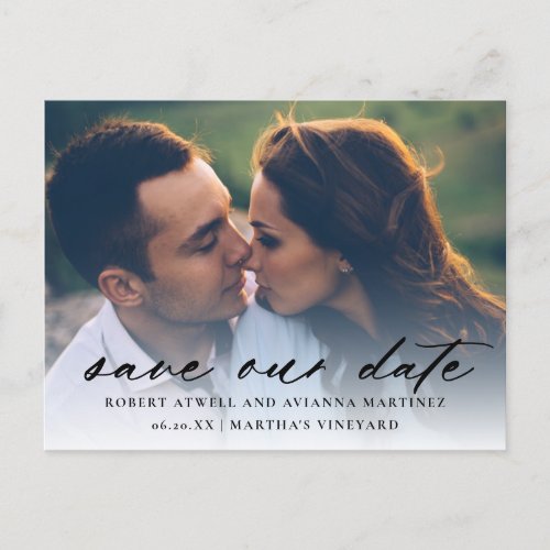 Elegant Black Text Photo Wedding Save the Date Announcement Postcard