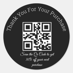 elegant black thank you business qr code classic round sticker