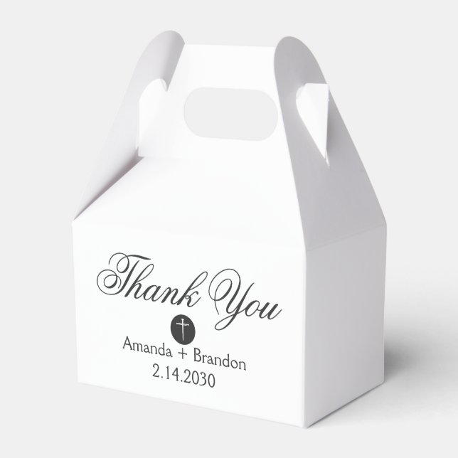 Elegant Black Thank You Christian Cross Wedding Favor Boxes (Front Side)
