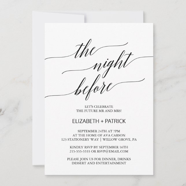 Elegant Black The Night Before Rehearsal Dinner Invitation (Front)
