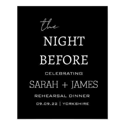 Elegant Black The Night Before Rehearsal Dinner Poster