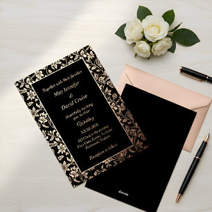 Elegant Black Themed Premium Wedding Rose Gold Foil Invitation