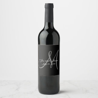 Elegant Black Tie Affair Monogram Names Wedding Wine Label
