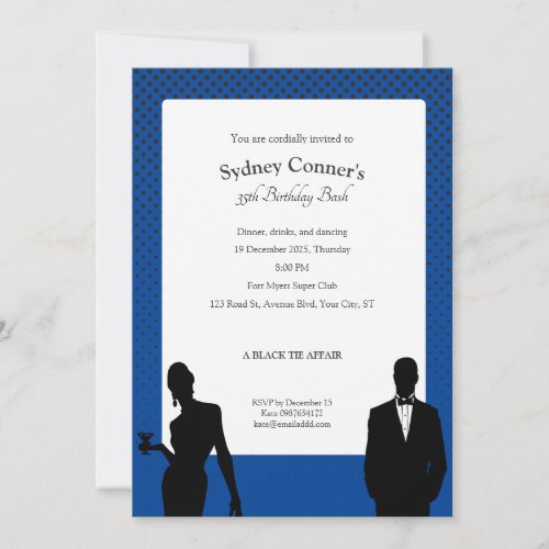 Elegant Black Tie Birthday Party Black Invitation