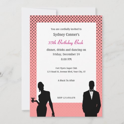 Elegant Black Tie Birthday Party Black Invitation