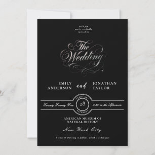 Elegant Black Tie Calligraphy Wedding Invitation