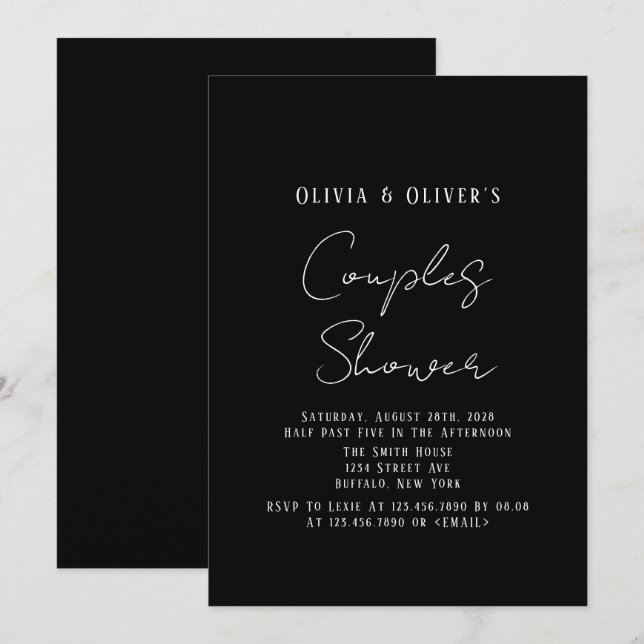 Elegant Black Tie Couples Shower Invitation (Front/Back)