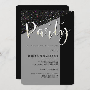 Elegant Black Tie Glitter Look Party Invitation
