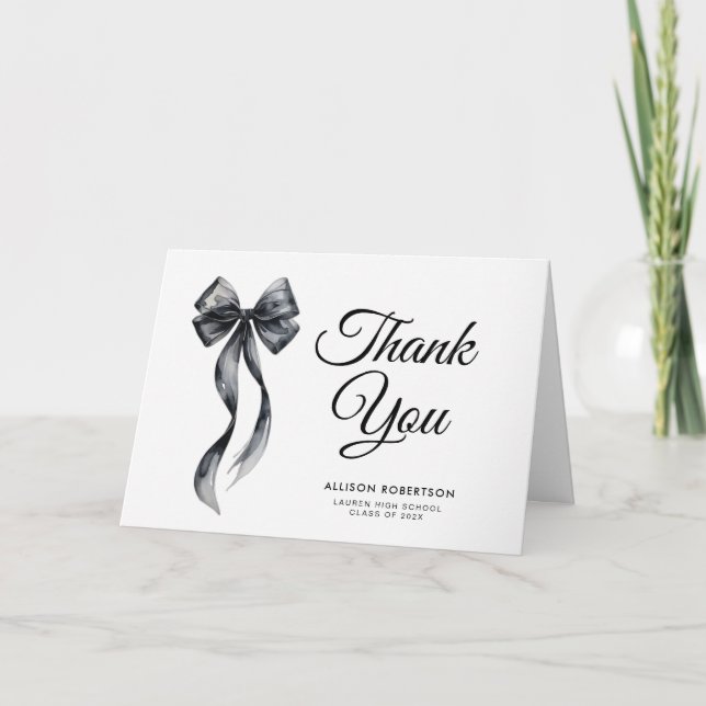 Elegant black tie graduation thank you card (Front)