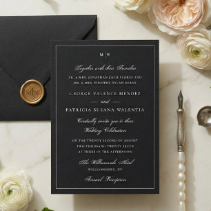 Elegant Black Tie Monogram Wedding Invitation