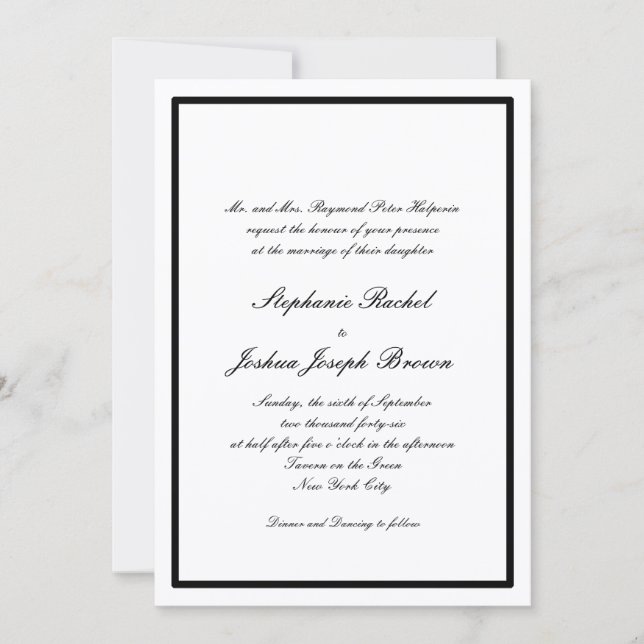 Elegant Black Tie Wedding Invite (Front)