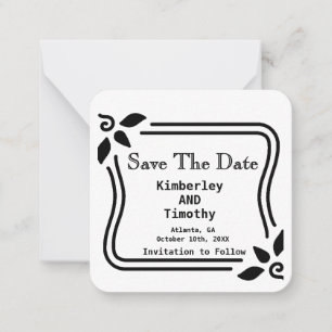 Elegant Black Traditional Save the Date Wedding Note Card