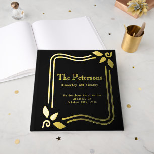 Elegant Black Traditional Wedding Gold Foil Guest Book