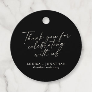 Elegant Black Trendy Script Personalized Thank You Favor Tags