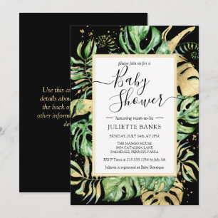 Elegant Black Tropical Gender Neutral Baby Shower Invitation