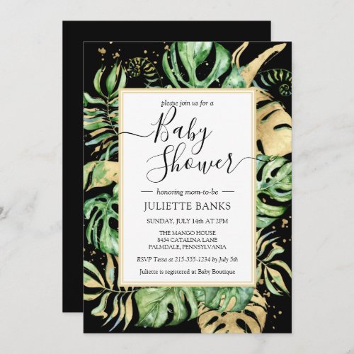 Elegant Black Tropical Gender Neutral Baby Shower Invitation