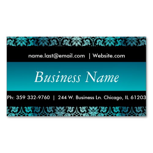 Elegant Black  Turquoise Damask Design Magnetic Business Card
