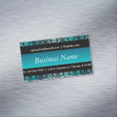 Elegant Black & Turquoise Damask Design Magnetic Business Card (In Situ)