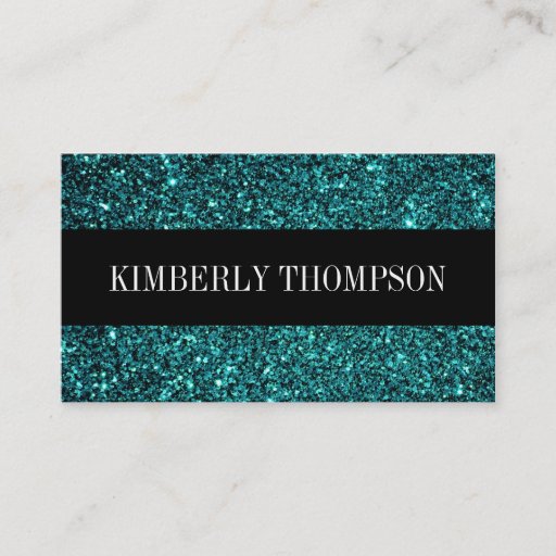 Customizable Elegant Black &amp; Turquoise Glitter Business Card Templates